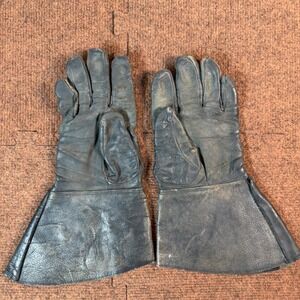 Vintage Studded Leather Gauntlet Gloves Black Biker Motorcycle RM Initials rare
